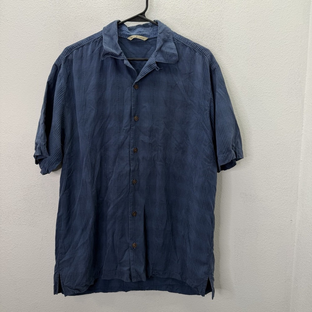 Tommy Bahama Shirt Mens M Blue Striped Lightweight 100% Silk Camp Hawaiian